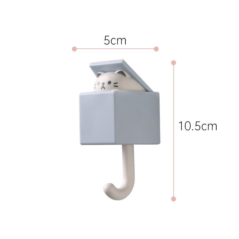Cartoon Cat Hook Self Adhesive Dormitory Bedroom Door Hangers Hooks Key Umbrella Towel Cap Coat Rack Wall Animal Decoration Rack Non-Marking Hook Nail-Free Animal Hook Entrance Key Strong Sticking Hook