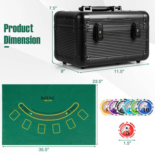 Casino Poker Chips with 600 Pieces Chips Texas Holdem Poker Chip Set-Black