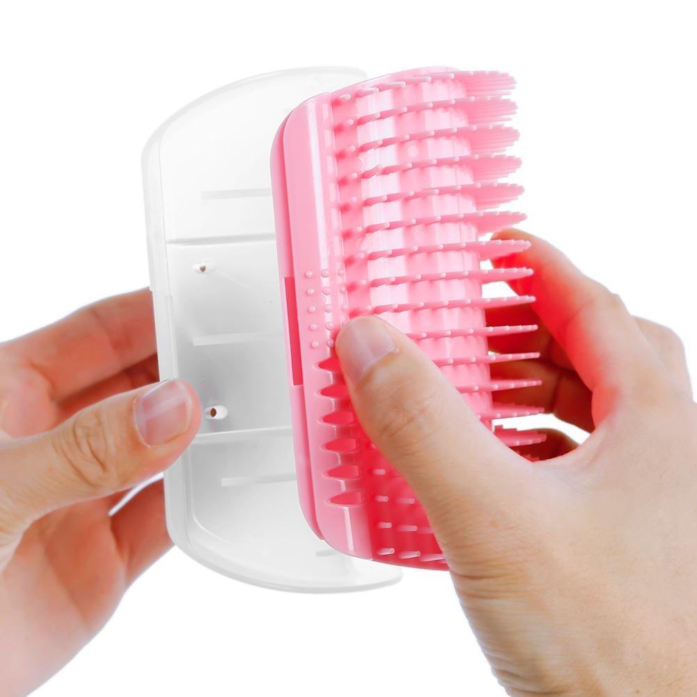 Cat Scratcher Corner Pet Brush Comb Play Cat Toy Plastic Scratch Bristles Arch Massager Self Groomer with Catnip Pouch Cat Wall Corner Massage Groomer Cat Self Grooming Brush