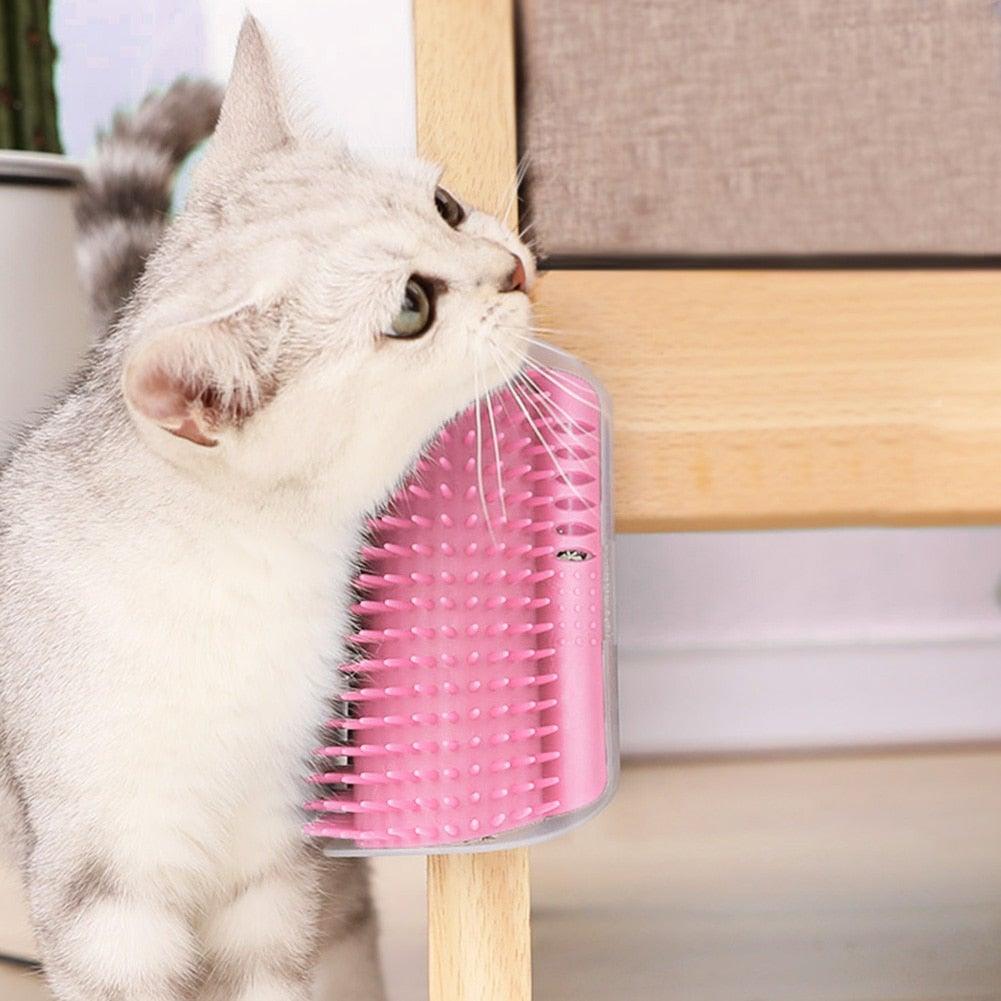 Cat Scratcher Corner Pet Brush Comb Play Cat Toy Plastic Scratch Bristles Arch Massager Self Groomer with Catnip Pouch Cat Wall Corner Massage Groomer Cat Self Grooming Brush