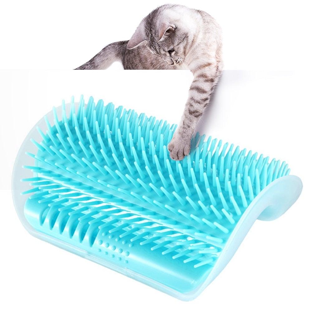 Cat Scratcher Corner Pet Brush Comb Play Cat Toy Plastic Scratch Bristles Arch Massager Self Groomer with Catnip Pouch Cat Wall Corner Massage Groomer Cat Self Grooming Brush