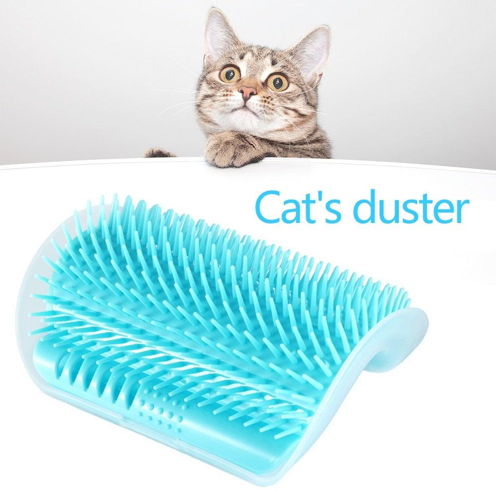 Cat Scratcher Corner Pet Brush Comb Play Cat Toy Plastic Scratch Bristles Arch Massager Self Groomer with Catnip Pouch Cat Wall Corner Massage Groomer Cat Self Grooming Brush