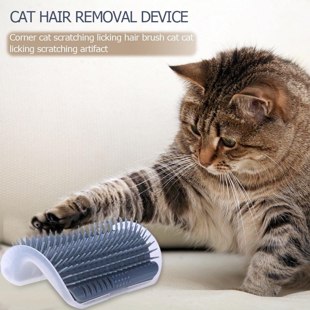 Cat Scratcher Corner Pet Brush Comb Play Cat Toy Plastic Scratch Bristles Arch Massager Self Groomer with Catnip Pouch Cat Wall Corner Massage Groomer Cat Self Grooming Brush