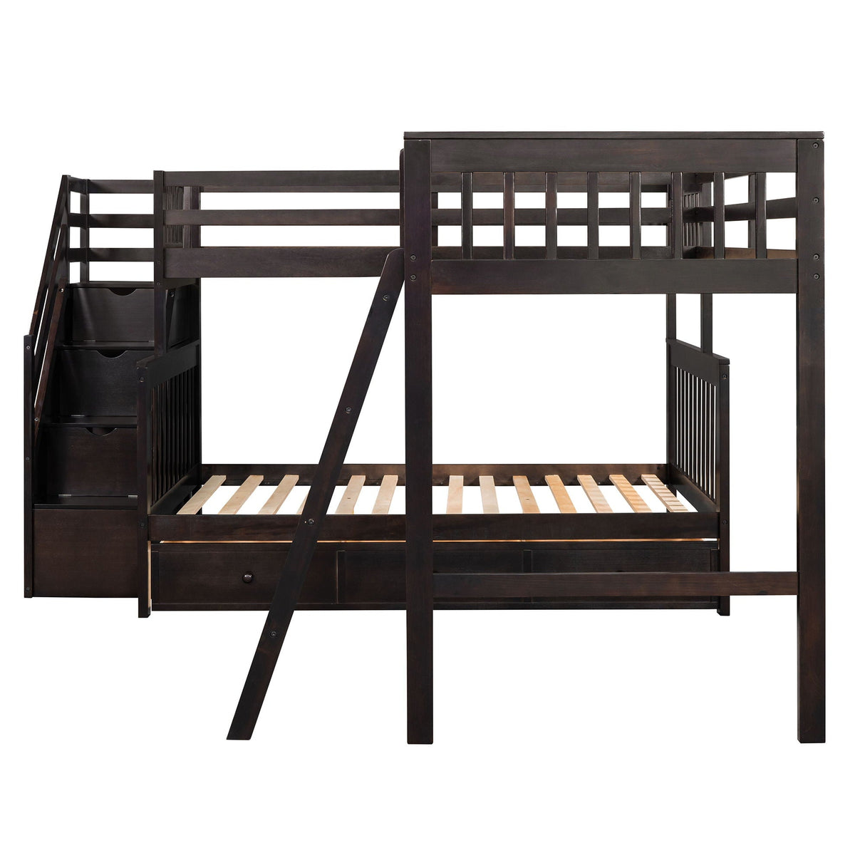 Solid L Shaped Bunk Bed With 3 Drawers, Ladder And Staircase by Couch.com