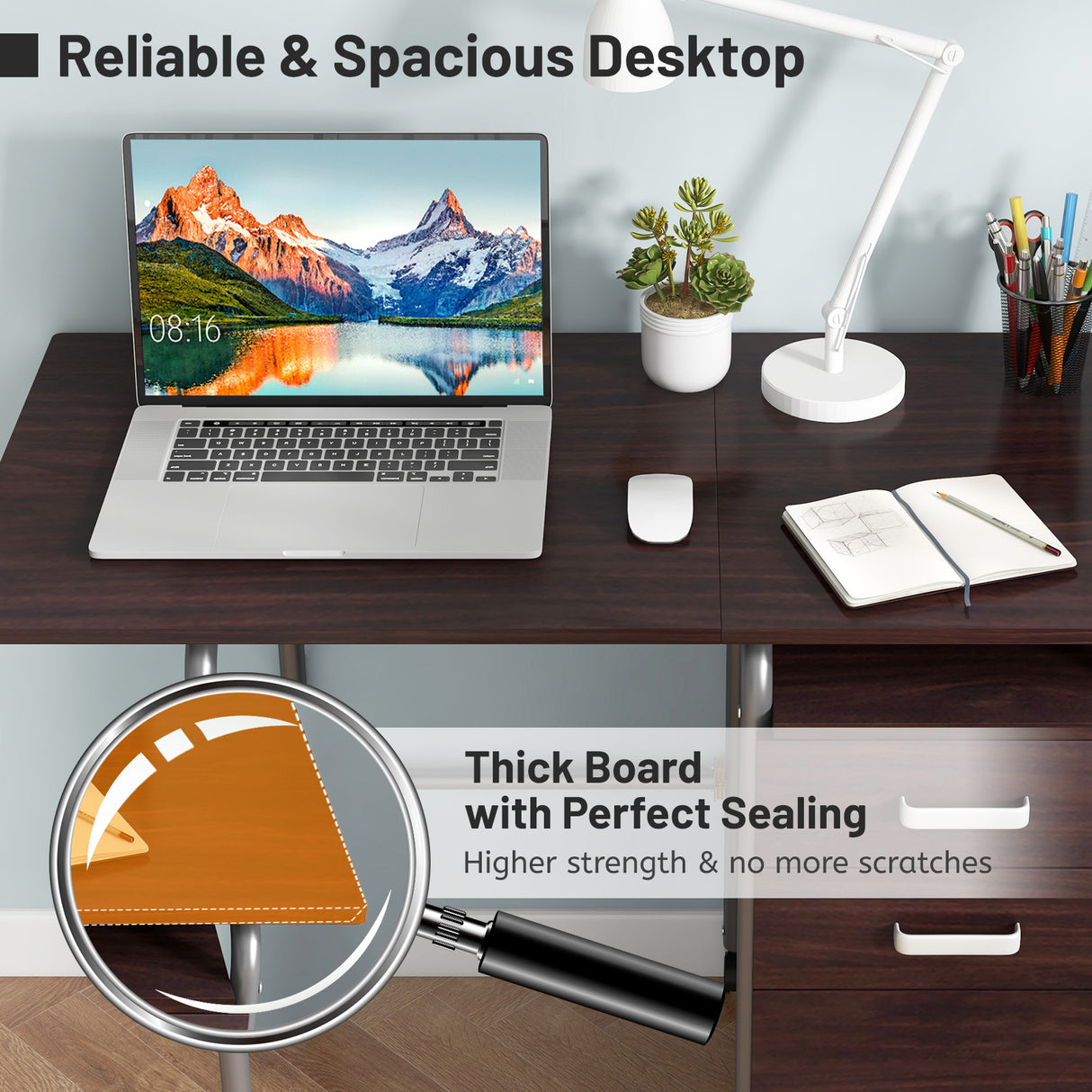 Folding Computer Laptop Desk Wheeled Home Office Furniture-Natural