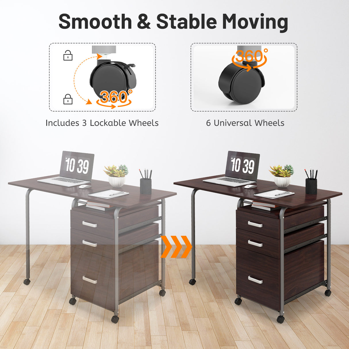 Folding Computer Laptop Desk Wheeled Home Office Furniture-Natural