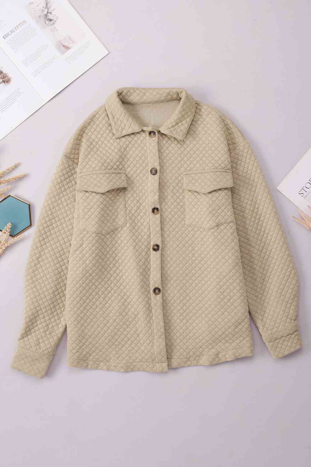 Comfortable Button-Down Collared Jacket Classic Lightweight Classic Design With Pockets