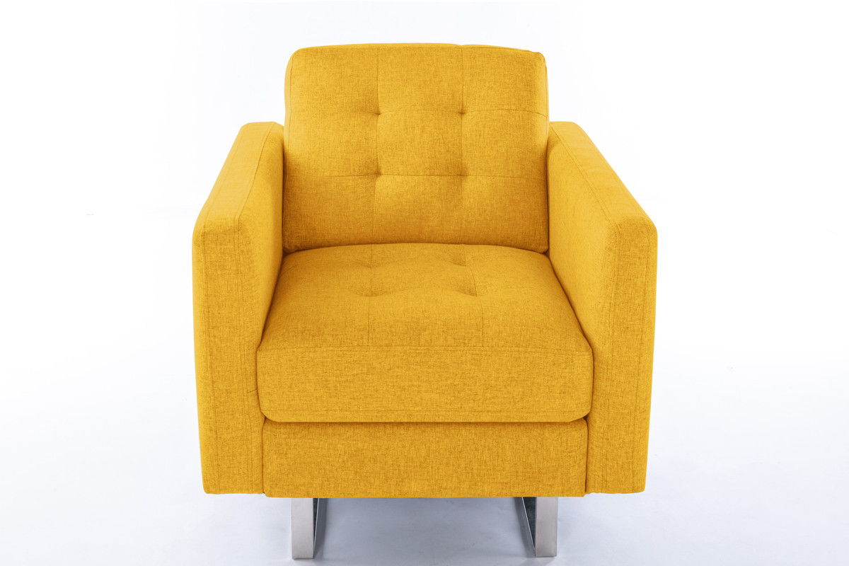 Victoria - Linen Fabric Armchair With Metal Legs, Side Pockets, And Pillow by Couch.com