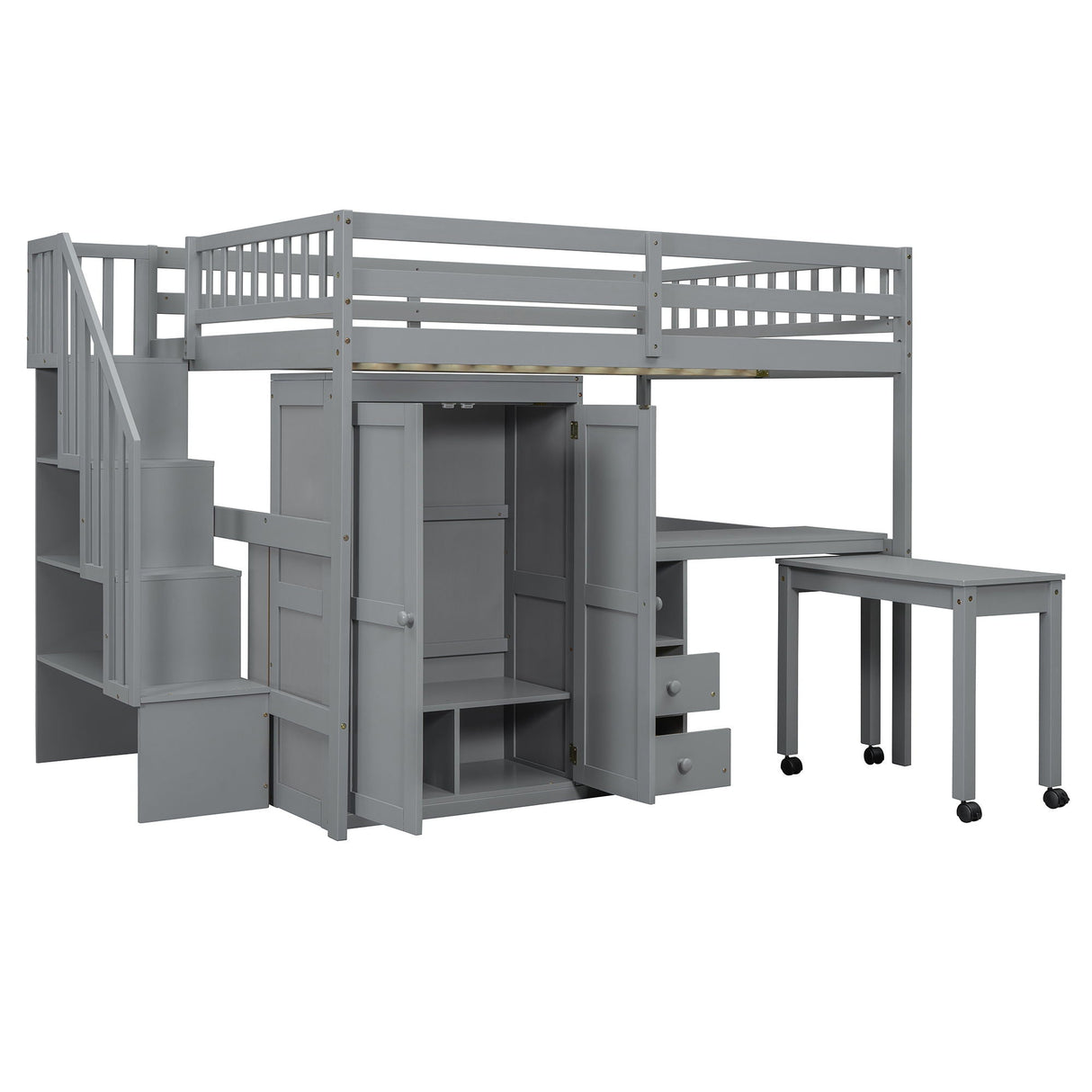 Loft Bed With Stairs, Bookshelf, Drawers, Desk & Wardrobe, Space Saving Multifunctional Furniture by Couch.com