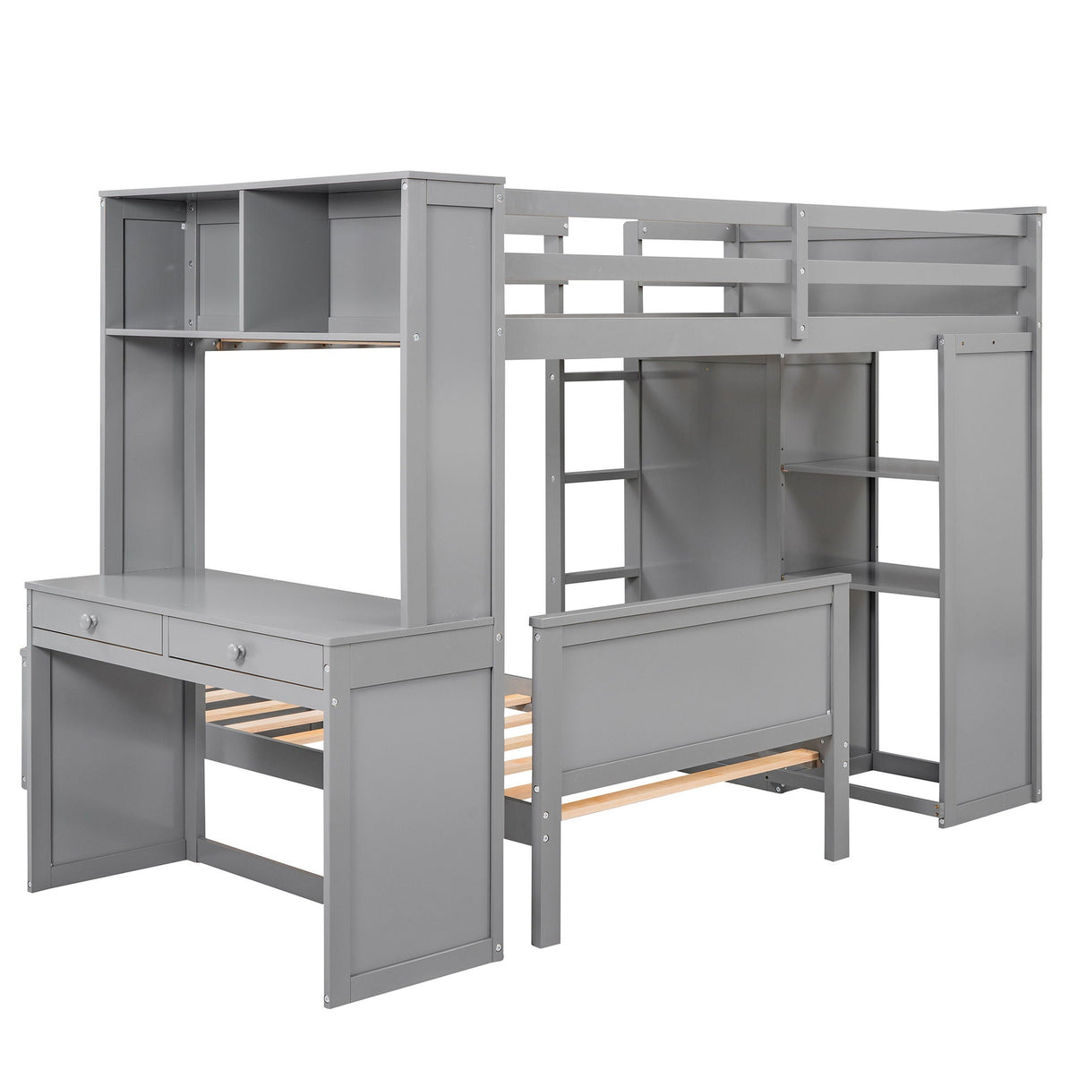 Loft Bed With A Stand Alone Bed, Shelves, Desk, And Wardrobe by Couch.com