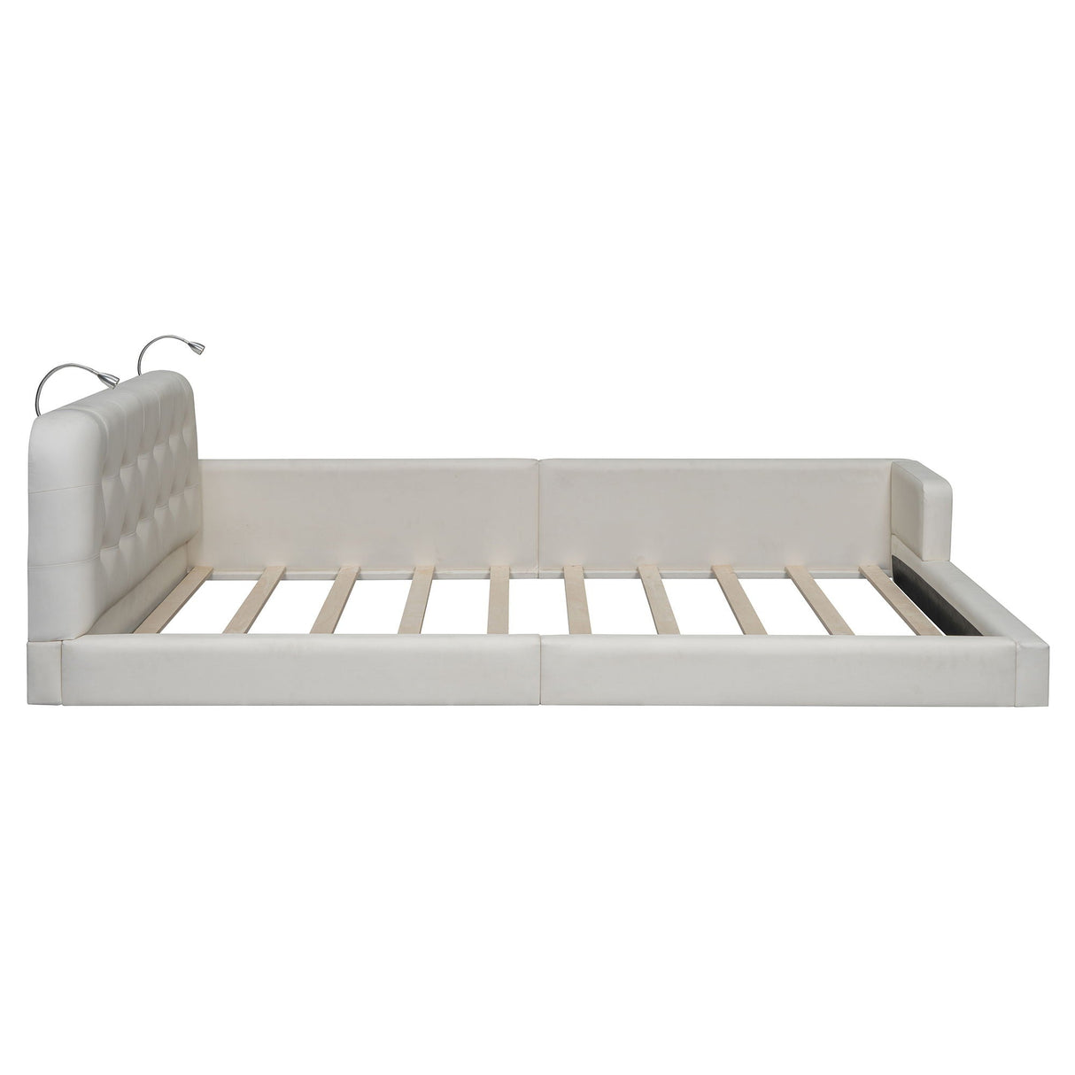 Queen Size Upholstered Platform Bed With 2 Reading Lights - White by Couch.com