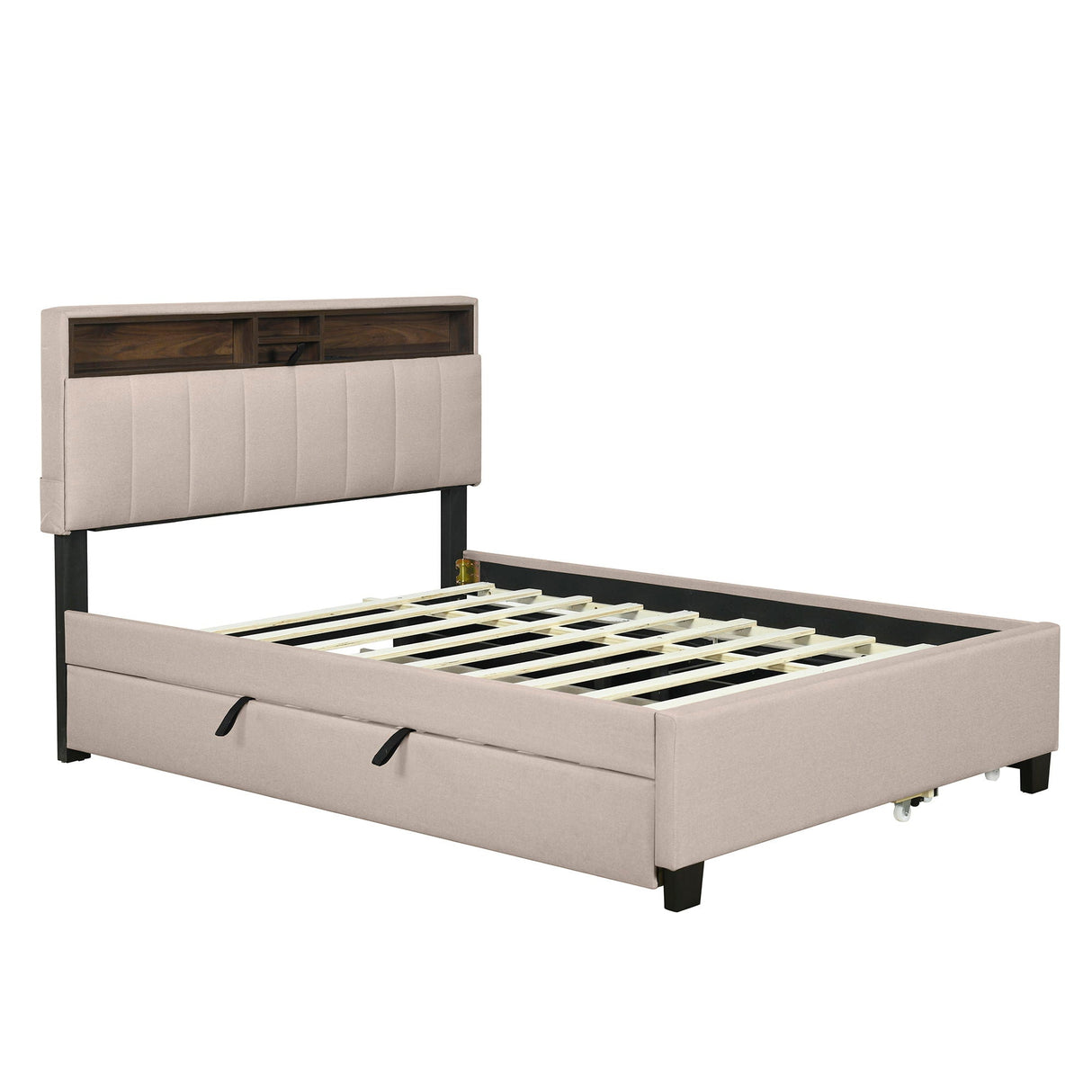 Upholstered Platform Bed With Storage Headboard, Trundle & 2 Drawers And A Set Of Sockets & USB Ports by Couch.com