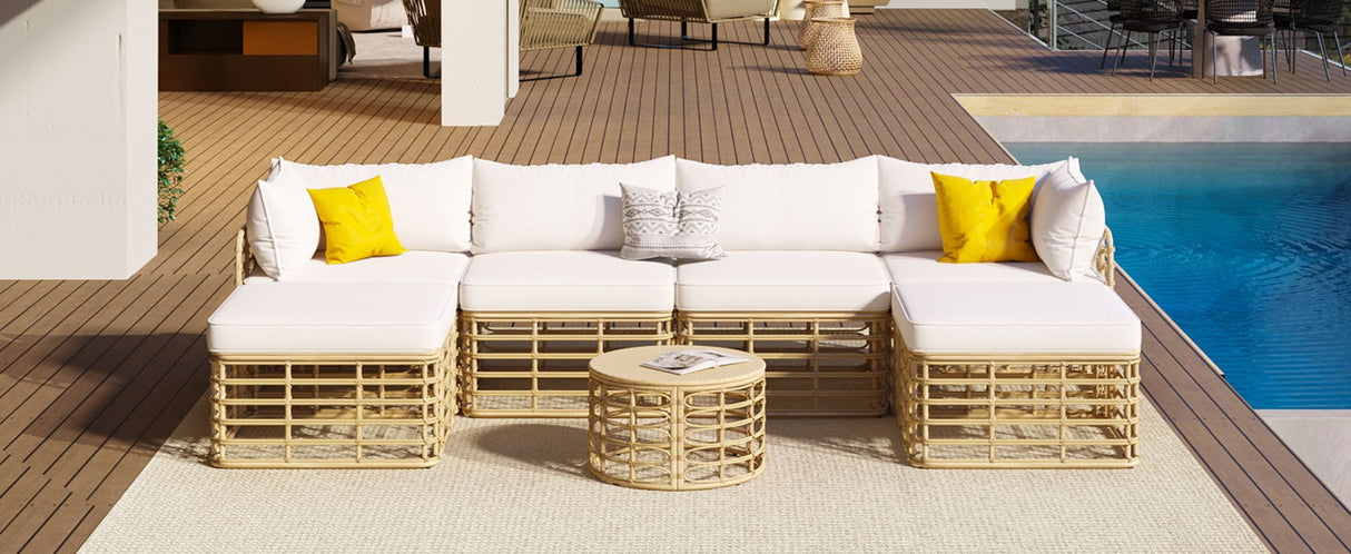 Outdoor Patio Furniture, All-Weather Rattan Sectional Sofa Set With Thick Cushions And Pillows, Freely Combined Conversation Sets For Garden, Backyard, Balcony by Couch.com