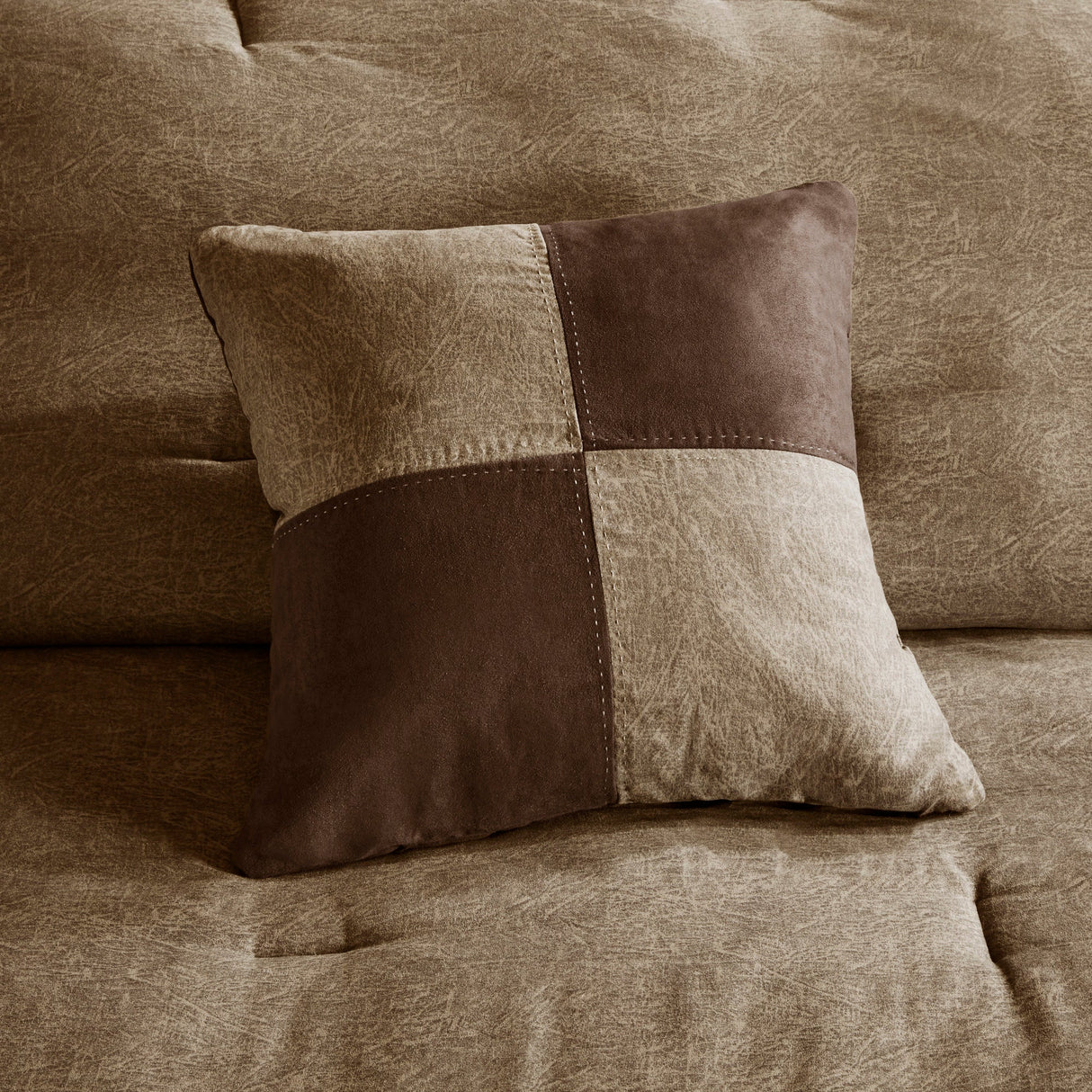 7 Piece Faux Suede Comforter Set Brown King