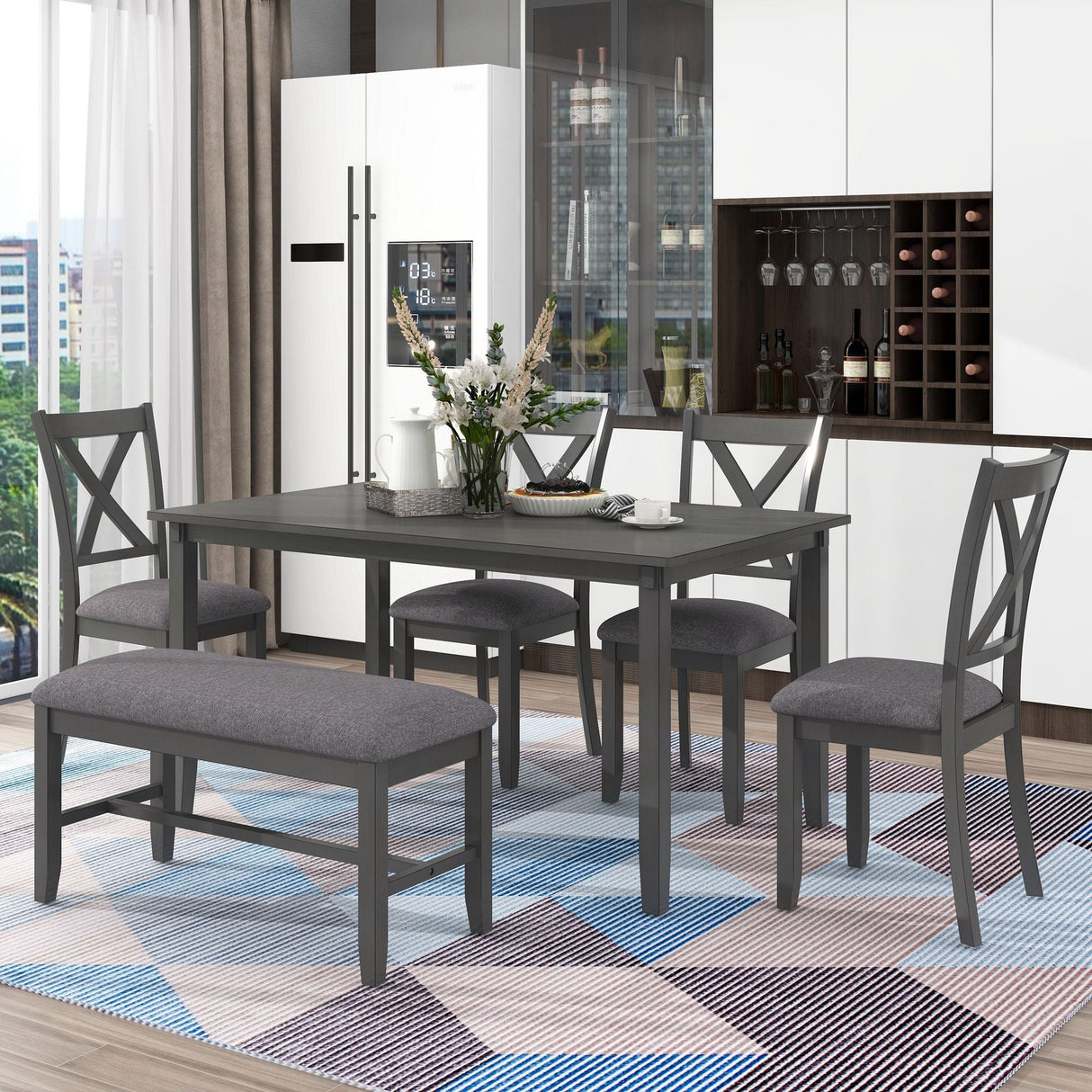 Kitchen Dining Table Set Wooden Rectangular Dining Table, 4 Chairs And Bench Family Furniture by Couch.com