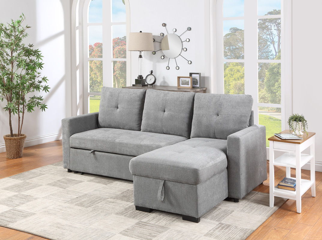 Serenity - Fabric Reversible Sleeper Sectional Sofa With Storage Chaise - Gray by Couch.com