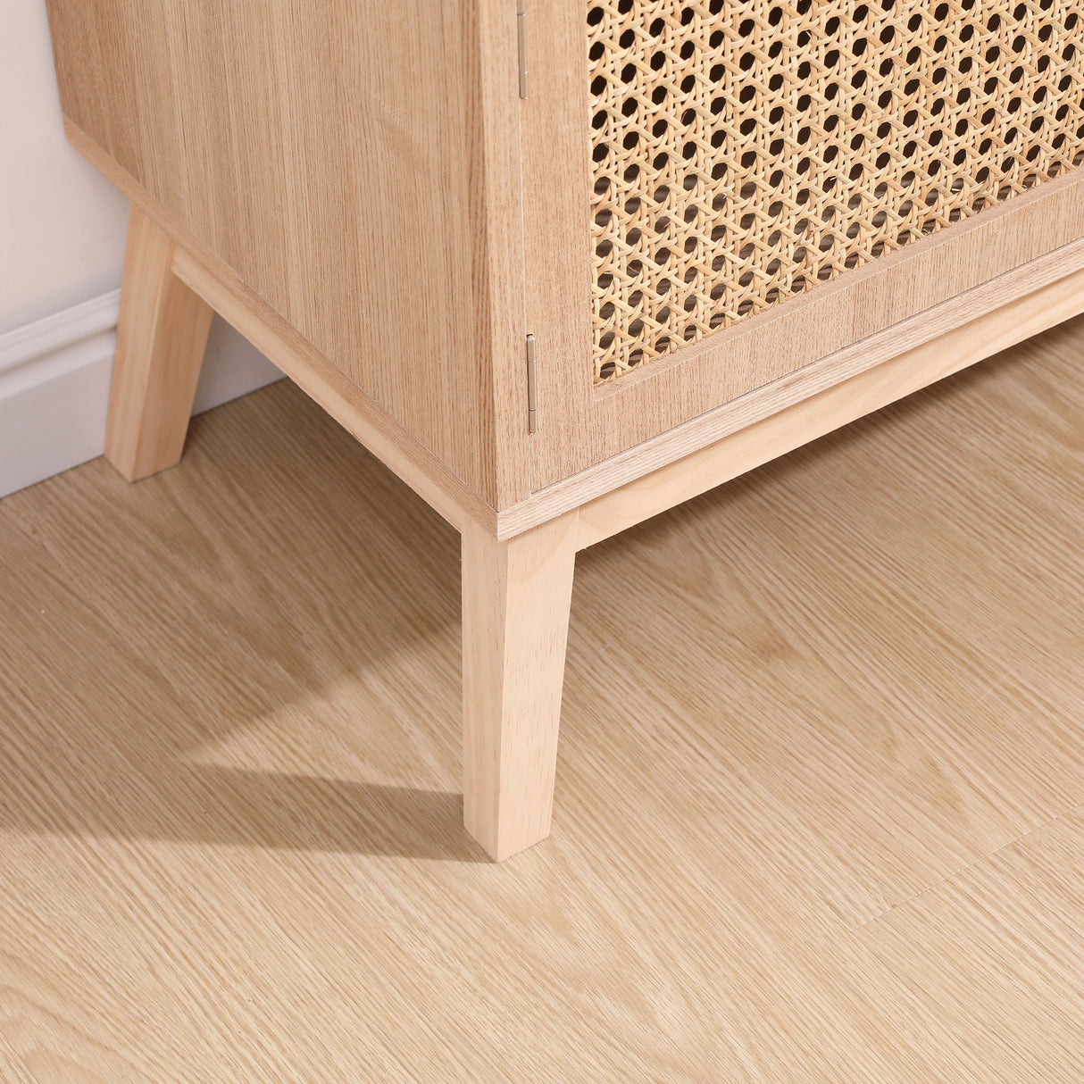 Superjare Boho TV Stand For 55" TV, Entertainment Center With Adjustable Shelf, Real Rattan TV Console With 2 Cabinets, Media Console, Solid Wood Feet, 2 Cord Holes, For Living Room - Natural by Couch.com