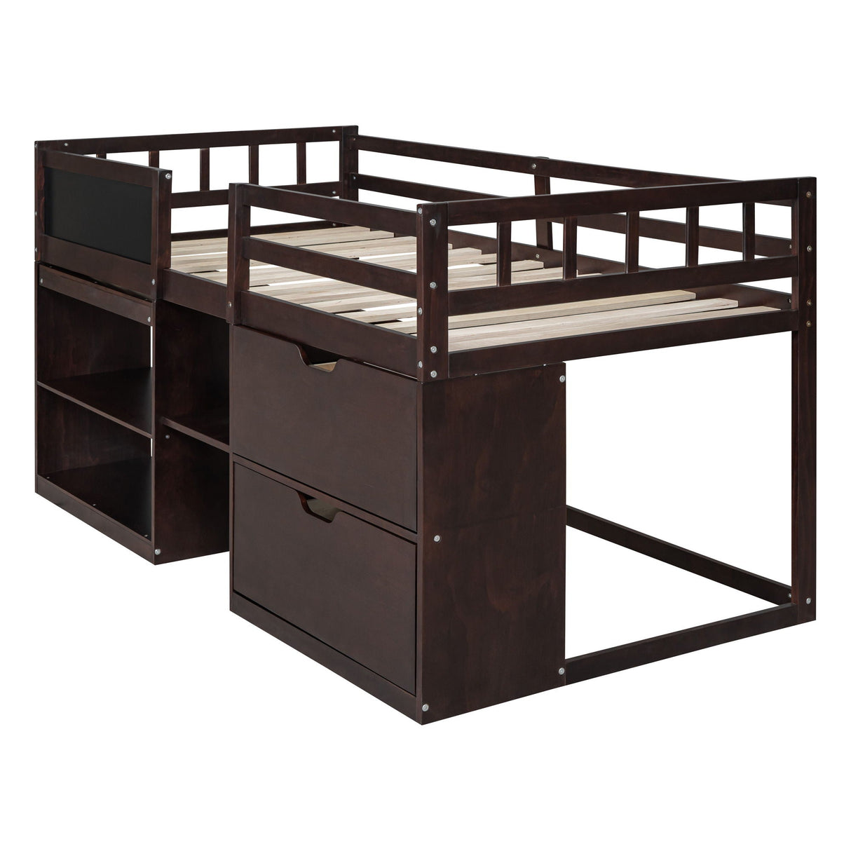 Low Loft Bed With Rolling Desk, Shelf And Drawers by Couch.com