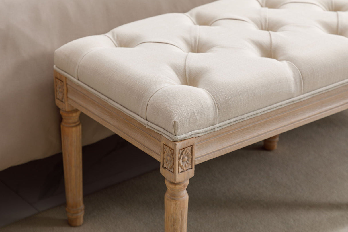 Upholstered Tufted Bench Ottoman, Dining Bench Bedroom Bench Footrest Stool Accent Bench For Entryway Dining Room Living Room - Beige by Couch.com