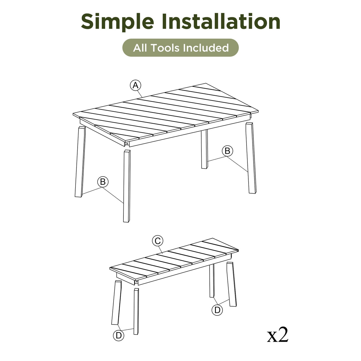 Go 3-Piece Acacia Wood Table Bench Dining Set