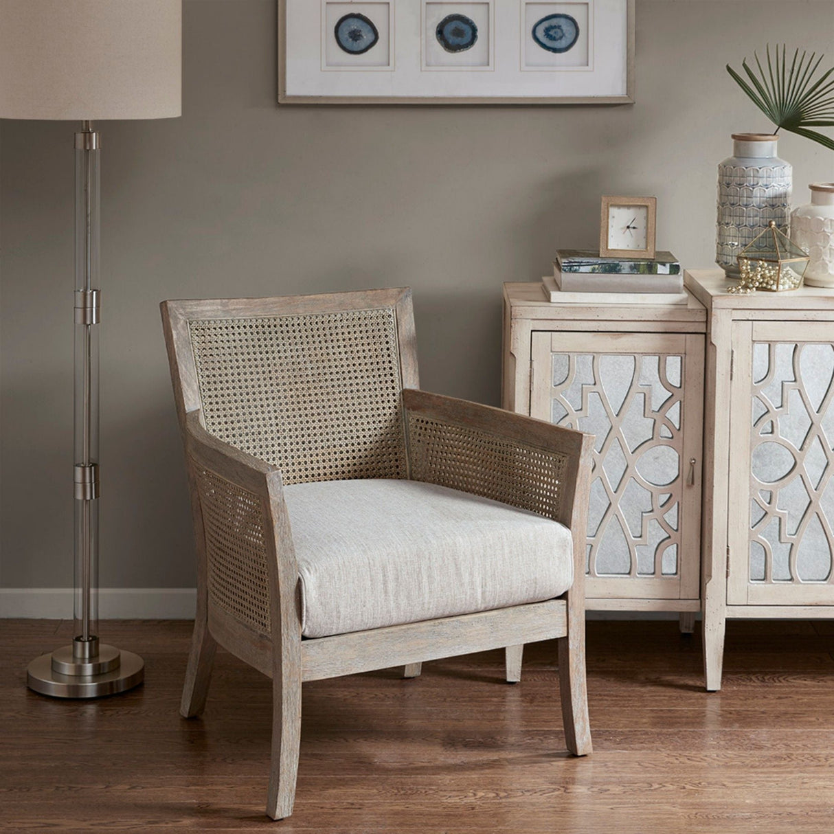 Cane Armchair With High Density Foam - Cream / Reclaimed Natural