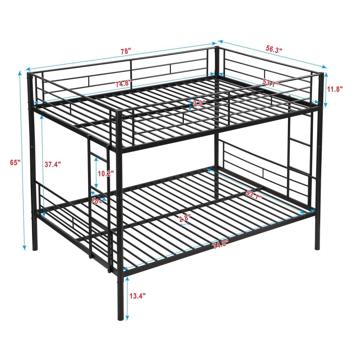 Modern Metal Bunk Bed, Full Over Full, No Box Spring Needed - Black by Couch.com