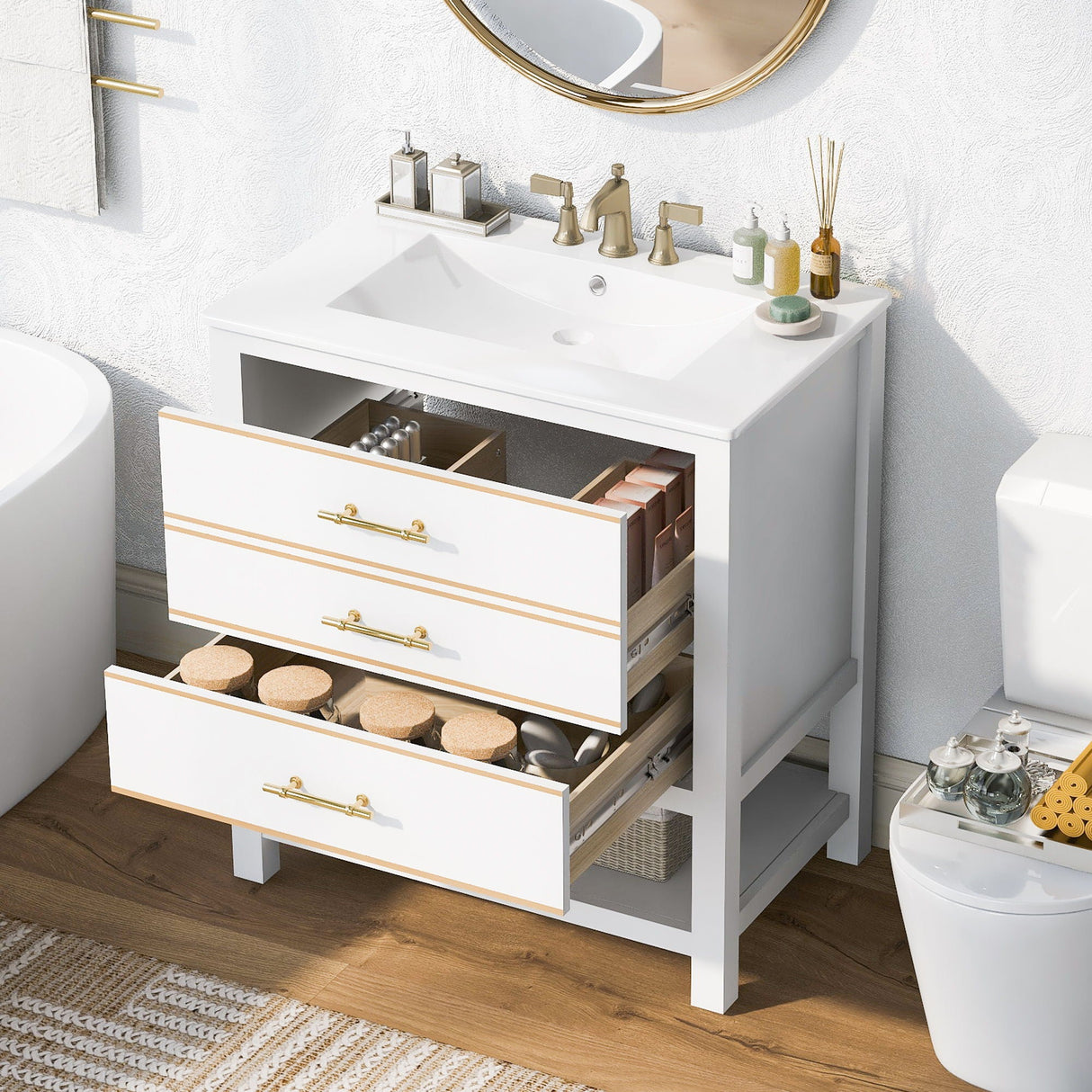 Modern Bathroom Vanity Cabinet, Combo With Open storage, Two Drawers by Couch.com