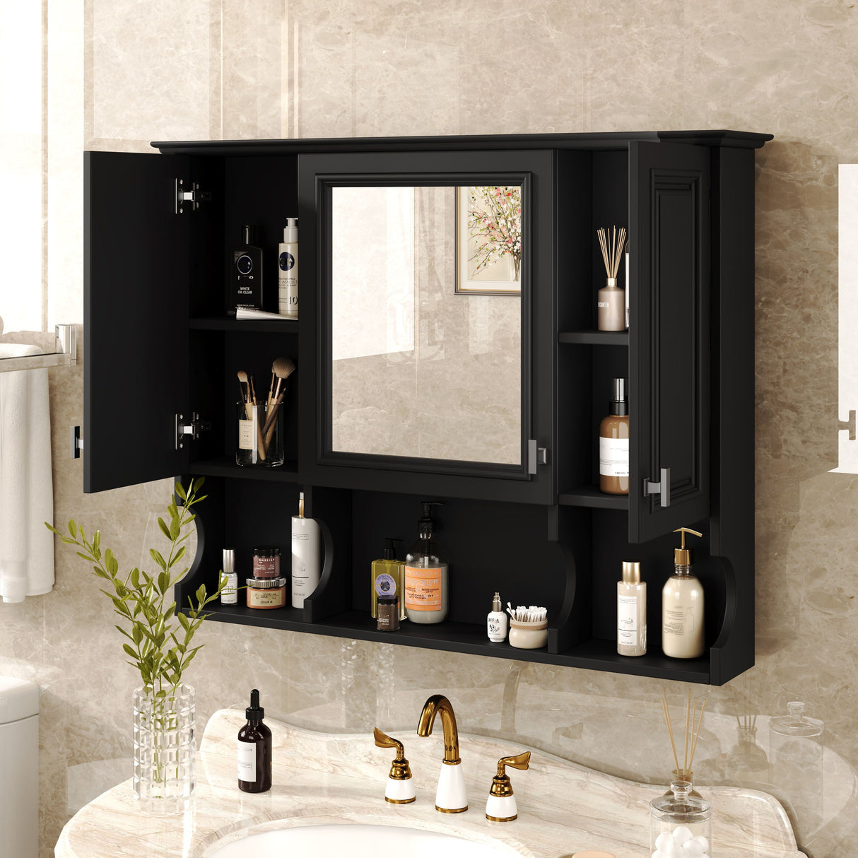 Wall Mounted Bathroom Medicine Wall Cabinet With Mirror & Open Shelves by Couch.com