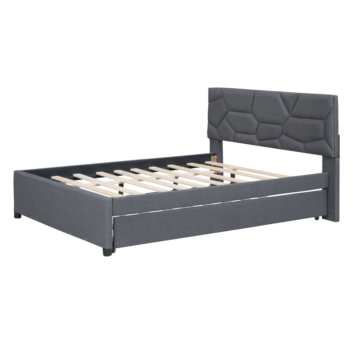 Upholstered Platform Bed With Brick Pattern Headboard And Twin Long Size Trundle by Couch.com