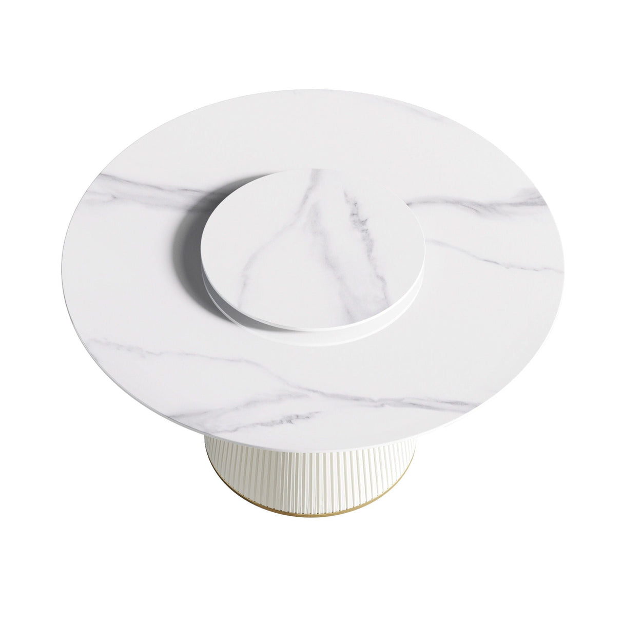 Modern Artificial Stone Round Plywood Base Dining Table, Can Accommodate 6 People, Artificial Stone Turntable (Not Including Chairs) - White / Beige by Couch.com