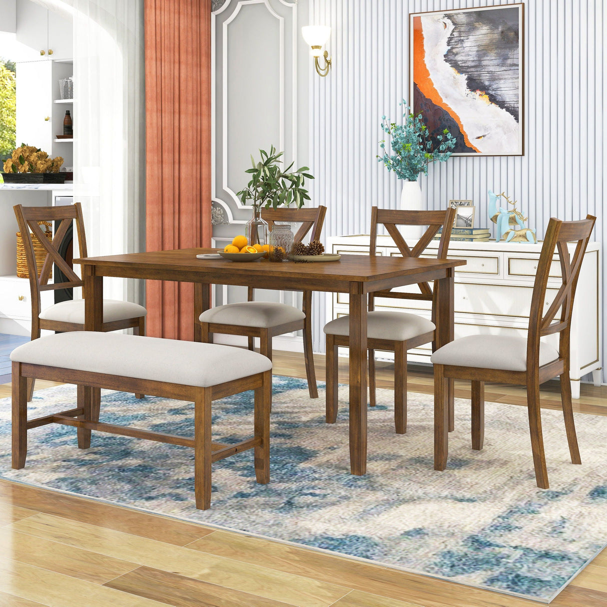 Kitchen Dining Table Set Wooden Rectangular Dining Table, 4 Chairs And Bench Family Furniture by Couch.com