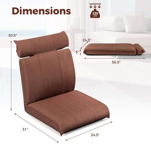 Folding Floor Chair with 14-Poistion Adjustable Backrest and 5-Position Adjustable Headrest-Brown