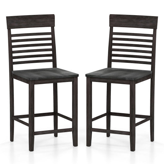 Dining Chair Set of 2 with Footrests and Solid Wood Frame-Gray