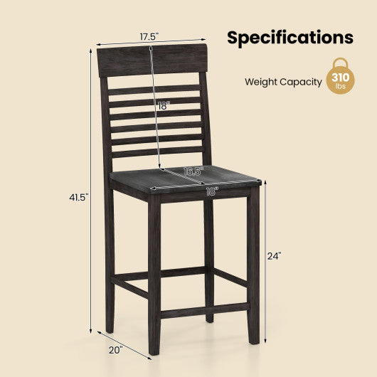 Dining Chair Set of 2 with Footrests and Solid Wood Frame-Gray