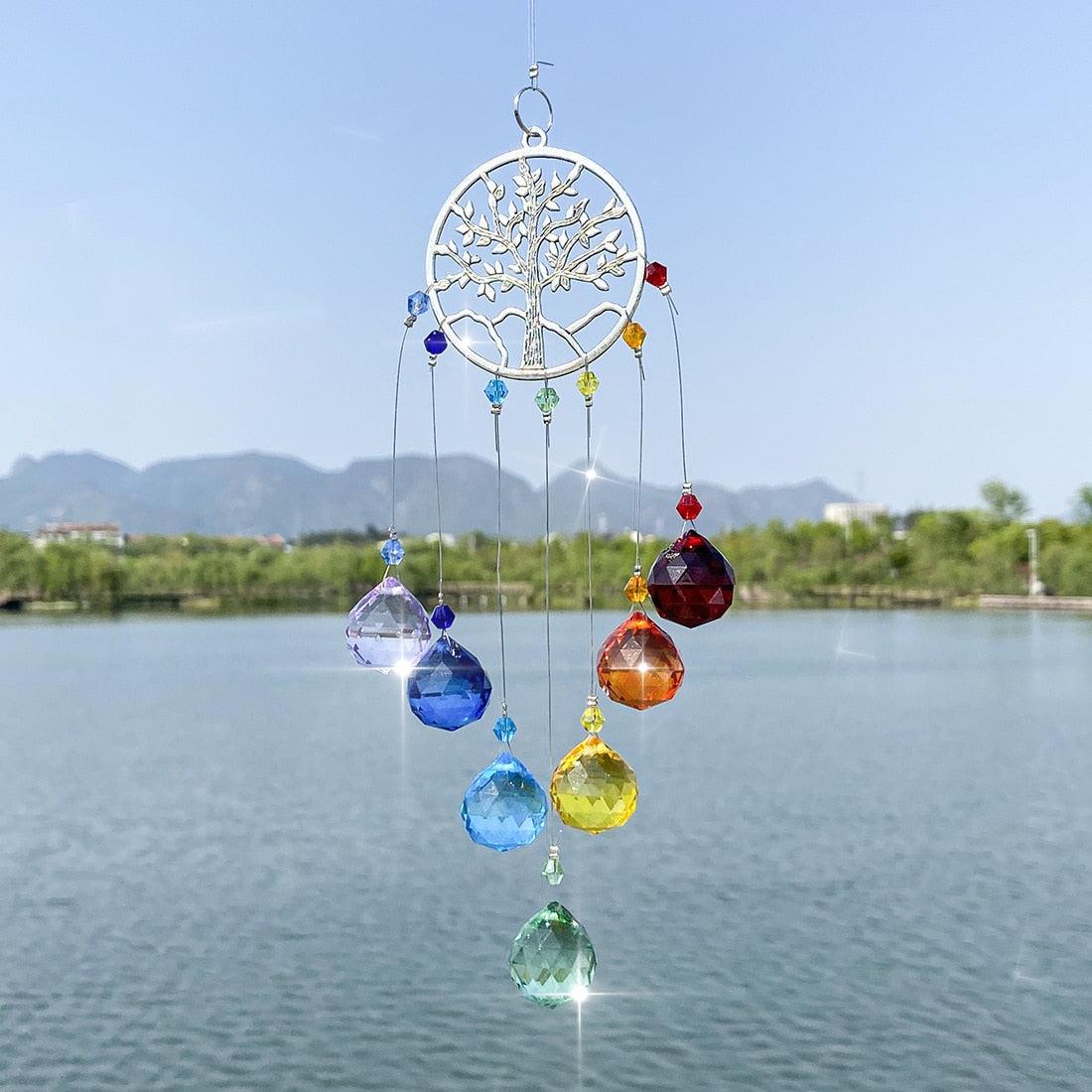 Chandelier Wind Chimes Ab Coating Crystal Prisms Hanging Sun Catcher Rainbow Chaser Crystals Ball Prisms Window Curtains Pendant Home Decor Gifts Garden Patio Yard