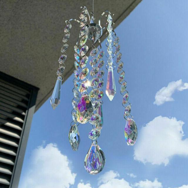 Chandelier Wind Chimes Crystal Prisms Hanging Sun Catcher Beads Chain Sphere Chandelier Lamps Light Pendant for Christmas Day Wedding Plants Cars Window Décor Rainbow Window Curtains Pendant Home Decor Gifts