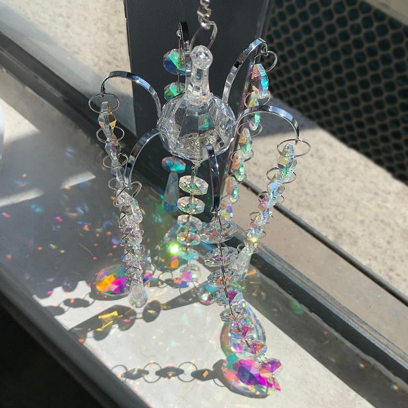 Chandelier Wind Chimes Home Decor Ornaments AB Coating Crystal Prisms Hanging Suncatcher Rainbow Chaser Window Curtains Jewelry Pendant For Home Room Wedding Garden Decor Gifts Photography