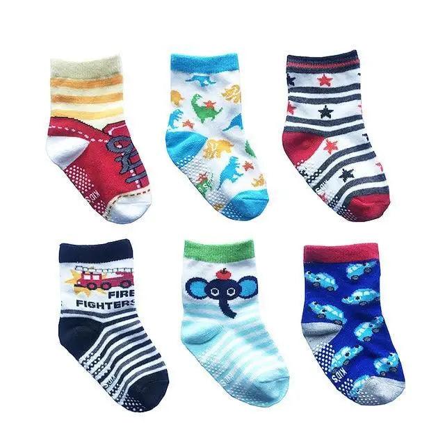 Children Cotton 6 Pairs/Set Anti-slip Socks For Boys Girl Rubber Kid Floor Sock With Grips For 0 To 6 Years Kids