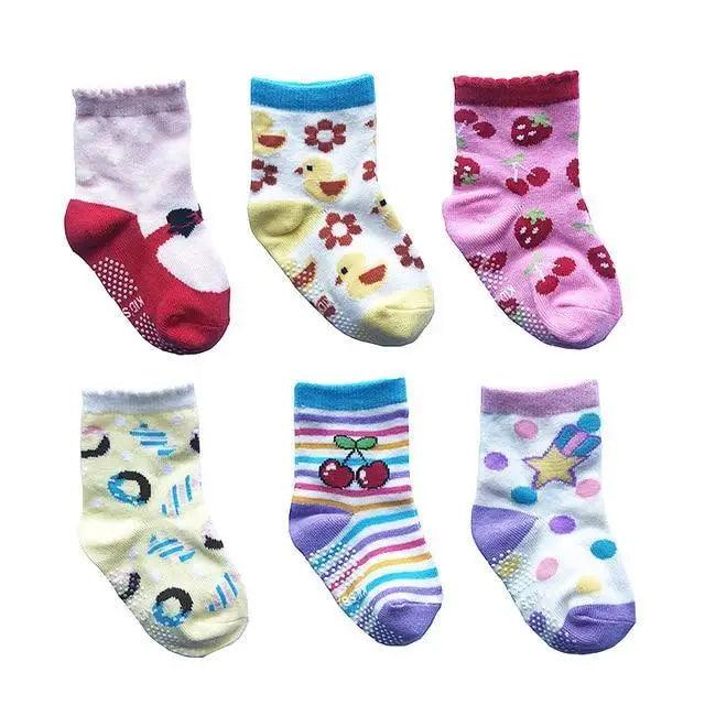 Children Cotton 6 Pairs/Set Anti-slip Socks For Boys Girl Rubber Kid Floor Sock With Grips For 0 To 6 Years Kids