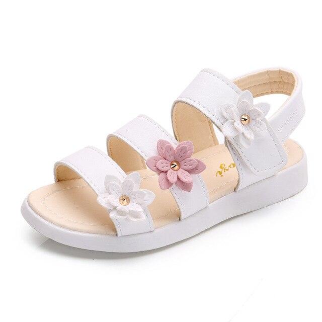 Children's Shoes Summer Style Sandals Girls Princess Beautiful Flower Shoes Kids Flat Sandals Baby Girl Girls Strappy Sandals With Flowers Open-Toe Dress Sandals Beautiful Outdoor Party Sandals