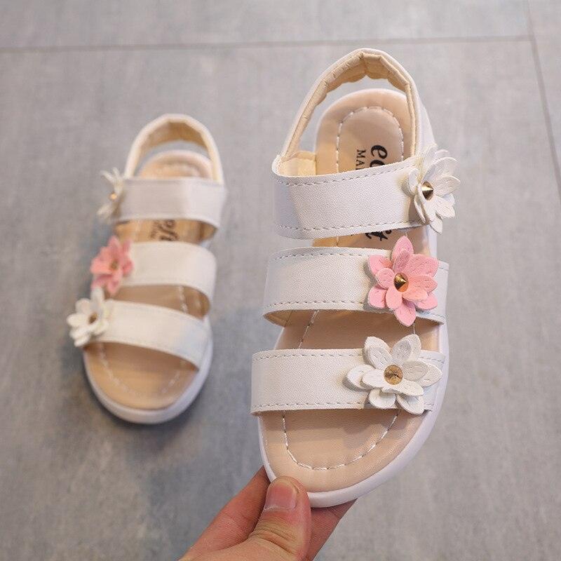 Children's Shoes Summer Style Sandals Girls Princess Beautiful Flower Shoes Kids Flat Sandals Baby Girl Girls Strappy Sandals With Flowers Open-Toe Dress Sandals Beautiful Outdoor Party Sandals