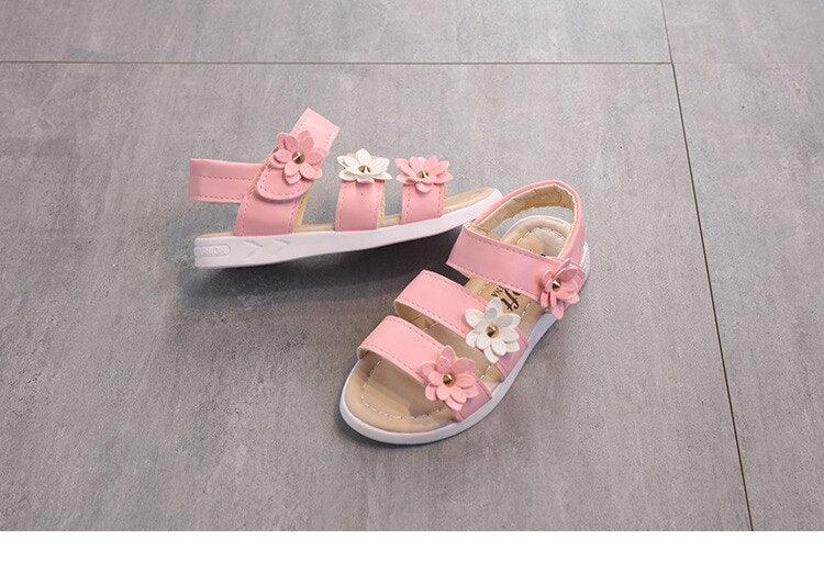 Children's Shoes Summer Style Sandals Girls Princess Beautiful Flower Shoes Kids Flat Sandals Baby Girl Girls Strappy Sandals With Flowers Open-Toe Dress Sandals Beautiful Outdoor Party Sandals