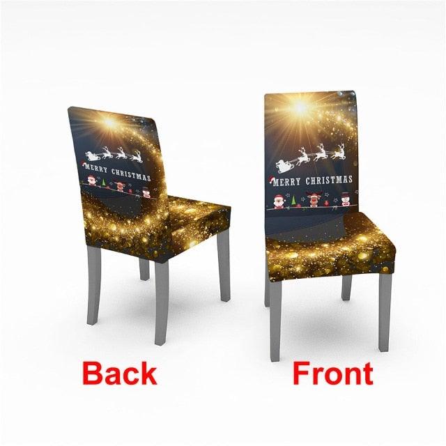 Christmas Chair Cover Stretch Spandex Digital Printed Silla Kitchen Dining Chair Covers Home Party Xmas Decor Stretch Chair Cover for Dining Room Chair Protector Seat Cover Stretch Slipcover Christmas Bell Furniture For Living Room Ceremony Hotel