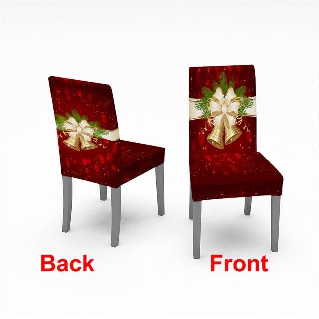 Christmas Chair Cover Stretch Spandex Digital Printed Silla Kitchen Dining Chair Covers Home Party Xmas Decor Stretch Chair Cover for Dining Room Chair Protector Seat Cover Stretch Slipcover Christmas Bell Furniture For Living Room Ceremony Hotel