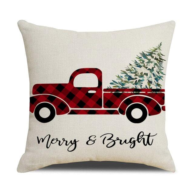 Christmas Decoration Cushion Cover Decorative Throw Pillow Cover Christmas Decor Xmas Winter Decorations Holiday Pillows Cushion Case Candle Pine Tree Deer Sleigh Printed Pillow Cover Xmas 45X45CM