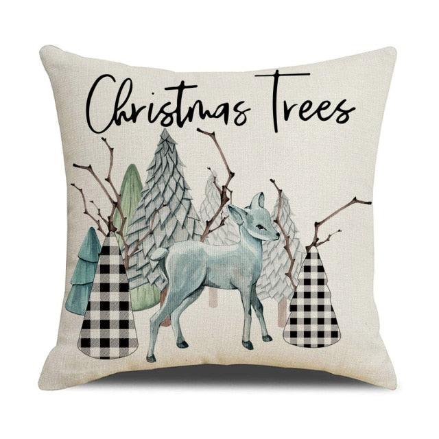 Christmas Decoration Cushion Cover Decorative Throw Pillow Cover Christmas Decor Xmas Winter Decorations Holiday Pillows Cushion Case Candle Pine Tree Deer Sleigh Printed Pillow Cover Xmas 45X45CM