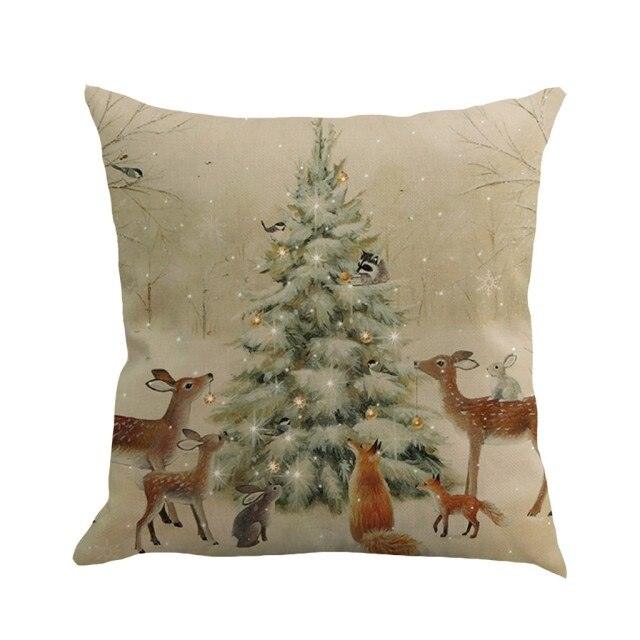 Christmas Printing Sofa Bed Home Decor Pillow Cover Pillow Case Holiday Decorative Christmas Throw Pillows Cotton Linen Winter Snowman Wolf Deer Pillow Covers Cases for Home