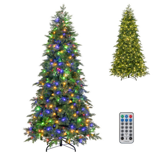 6/7.5 Feet Pre-Lit Artificial Christmas Tree with 11 Modes and Metal Stand-6 ft