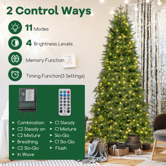 6/7.5 Feet Pre-Lit Artificial Christmas Tree with 11 Modes and Metal Stand-7.5ft