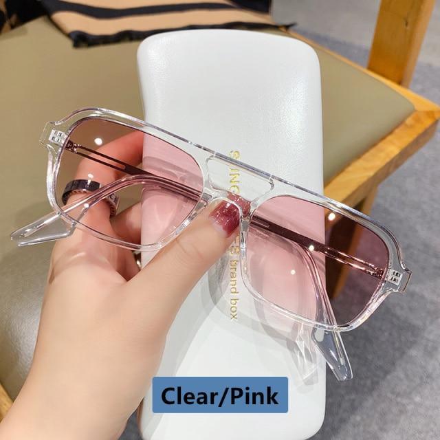 Classic Fashionable Retro Shape Double Bridges Style Women Sunglasses Polarized Square Sunglasses for Women Men Classic Pink Gradient Eyewear Trending Sunglasses